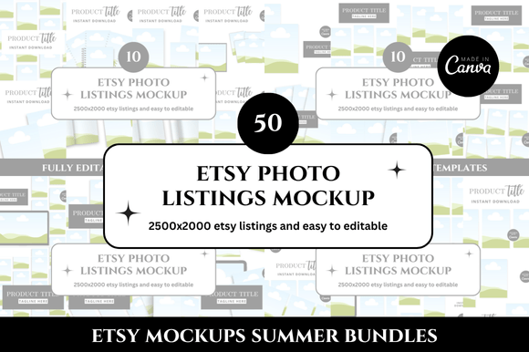50 Etsy Photo Listings Mockup Bundle: Professional Canva Templates