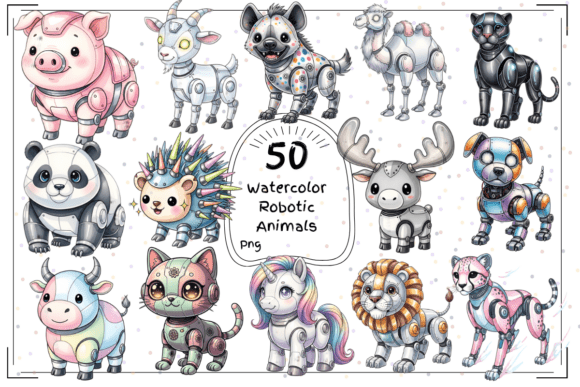 50 Watercolor Robotic Animals Clipart: A Creative Toolkit