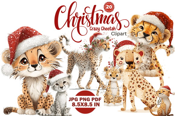 Christmas Crazy Cheetah Clipart: Unleash Wild Festive Designs