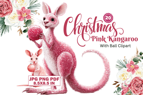 Christmas Pink Kangaroo with Ball Clipart: A Festive Design Asset