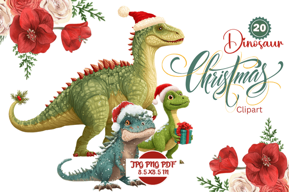 Dinosaur Christmas Clipart: Festive Prehistoric Fun for Your Projects