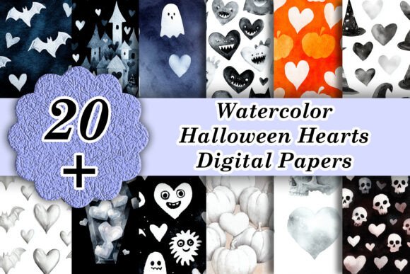 Elevate Your Projects with 20+ White Watercolor Halloween Hearts
