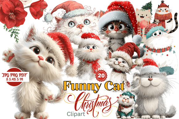 Funny Cat Christmas Clipart: Instant Festive Charm