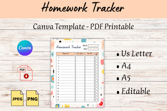 Homework Tracker Canva Template and PDF