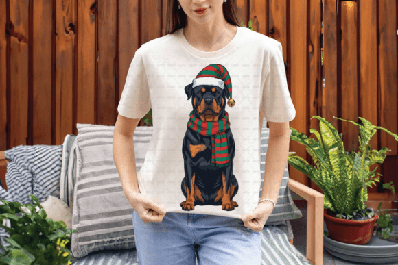 Retro Christmas Rottweiler Elf Dog PNG for Holiday Projects