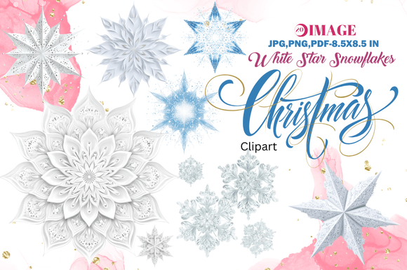 White Star Snowflakes Christmas Clipart for Festive Design